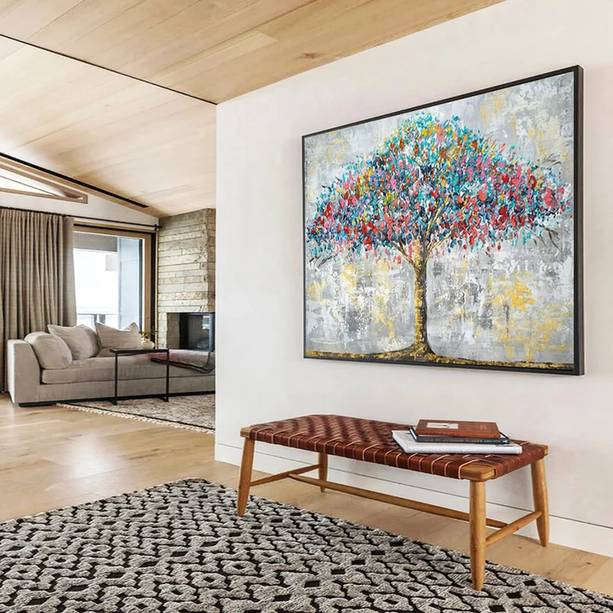 Tree Original Hand-painted Cozy Grey Abstract Wall Art H3NDY